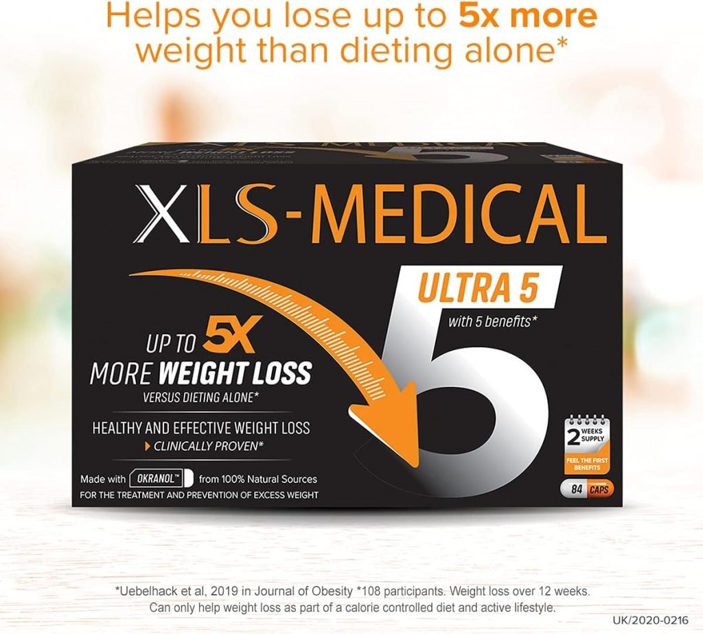 XLS-Medical Ultra 5 Weight Loss Capsules - Reduces Calories Absorbed from Dietary Fats - Lose Up to 5x more Weight - With Okranol as Active Ingredient - 84 Capsules, 2 Week Supply